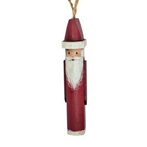 Handcrafted Wooden Skinny Santa Claus Christmas Ornament Twine Rustic Folk Art